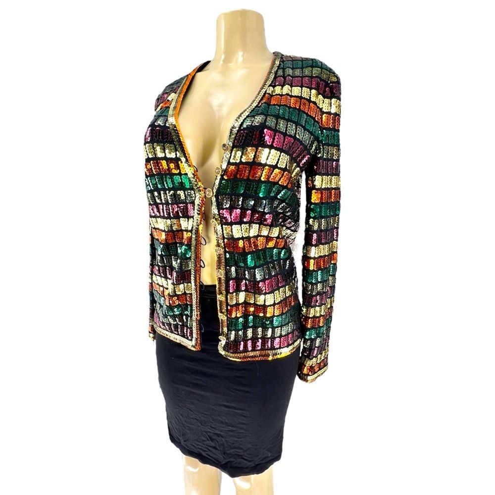 Vintage 80’s sequin striped colorful blazer by Mollie Parnis Size XS/S